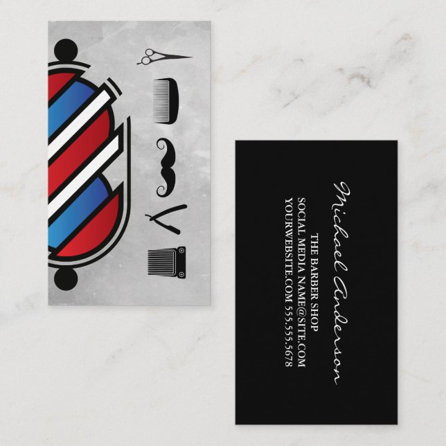 Symbol für Barbershop | Barber Pole Visitenkarte (Vorne/Hinten)