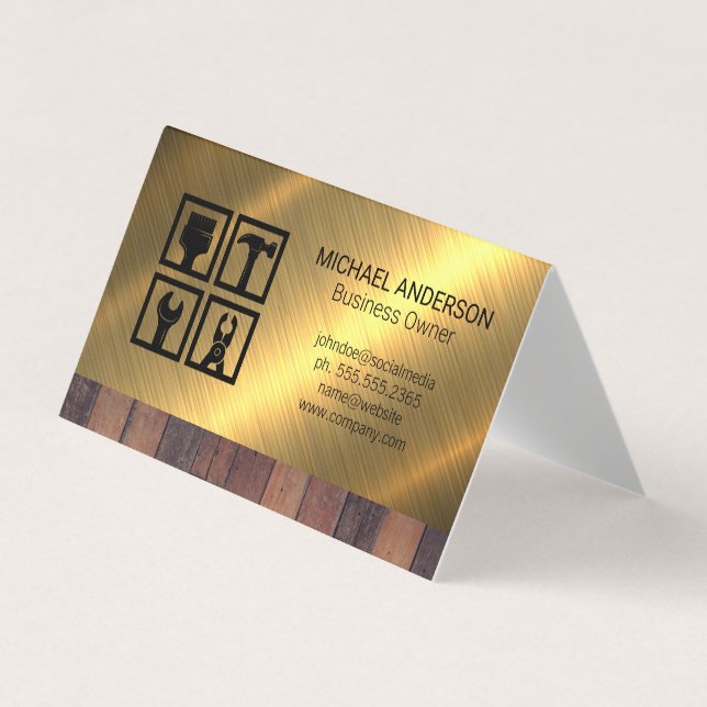 Symbol für Bauwerkzeug | Holz - Metall - Hintergru Visitenkarten (Vorderseite)