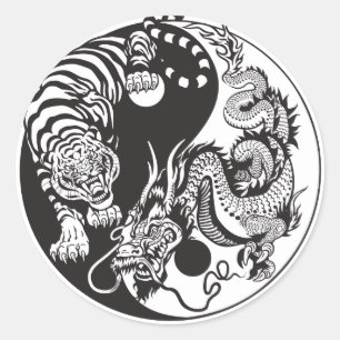 Symbol für chinesische Drachen und Tigerjang Runder Aufkleber