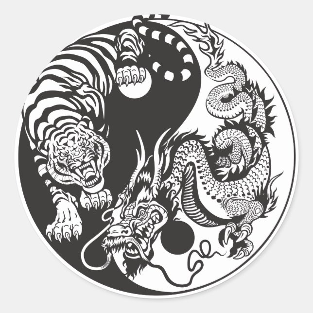 Symbol für chinesisches Drachen und Tigerjang Runder Aufkleber (Vorderseite)
