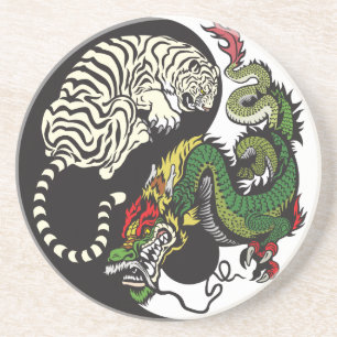 Symbol für den grünen Drachen und den weißen Ti Sandstein Untersetzer