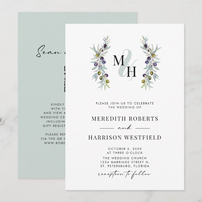 Symbol für die Hochzeit von Olive Branches der Lie Einladung (Vorne/Hinten)