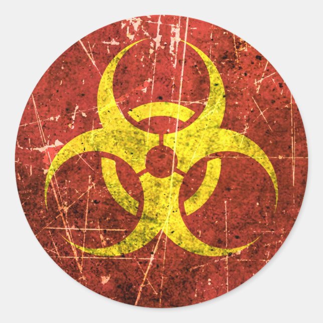 Symbol für gelbe und rote Biogefährdung gekratzt u Runder Aufkleber (Vorderseite)