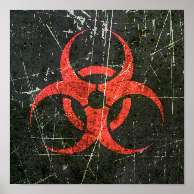 Symbol für kratzte und abgenutzte rote Biogefährdu Poster (Vorne)