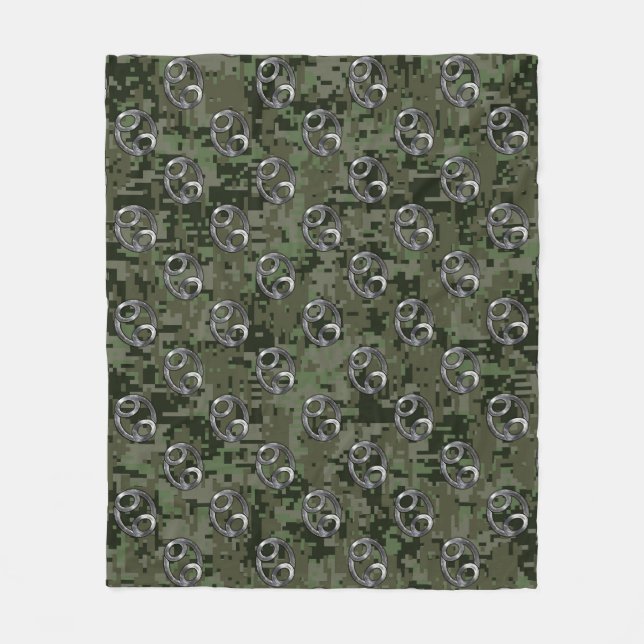 Symbol für Krebs auf der grünen digitalen Camoufla Fleecedecke (Vorderseite)