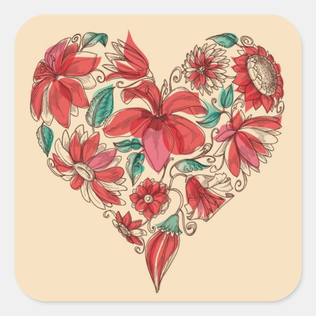 Symbol für Liebe der Blume im Rücken Quadratischer Aufkleber (Vorderseite)