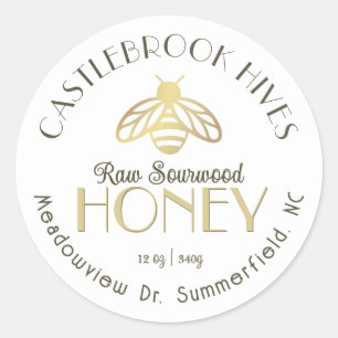 Symbol für Quellenholz, Metallic Gold Honeybee Runder Aufkleber