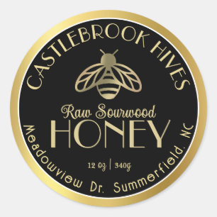 Symbol für Quellenholz, Metallic Gold Honeybee Runder Aufkleber