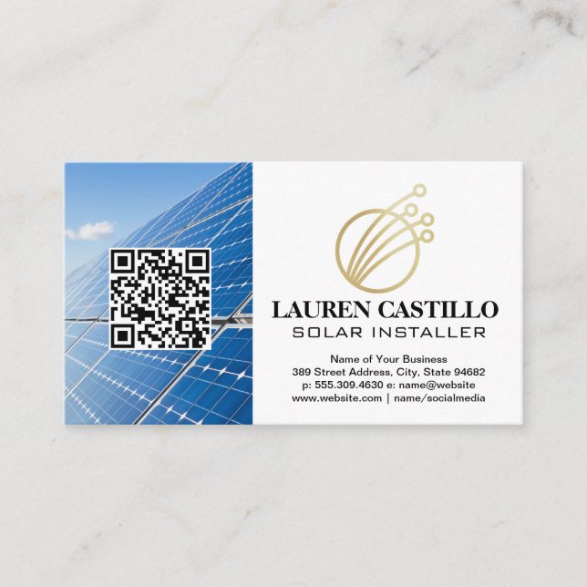 Symbol für Tech-Logos | Solarpaneele | QR-Visitenk Visitenkarte (Vorderseite)