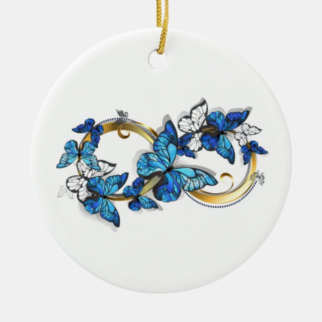 Symbol Infinity of Blue Morpho Butterflies Keramik Ornament (Vorne)