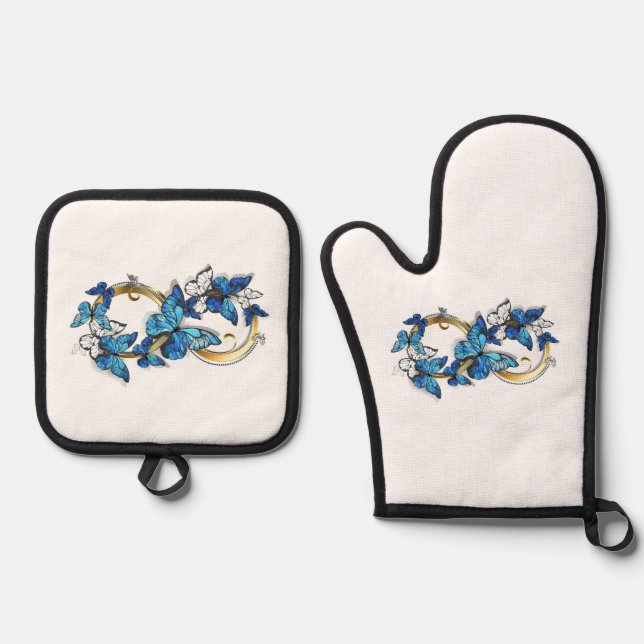 Symbol Infinity of Blue Morpho Butterflies Ofenhandschuh & Topflappen-Set (Vorderseite)