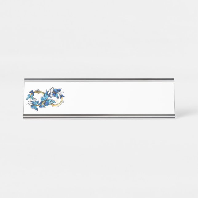 Symbol Infinity of Blue Morpho Butterflies Schreibtischnamensplakette (Vorderseite )