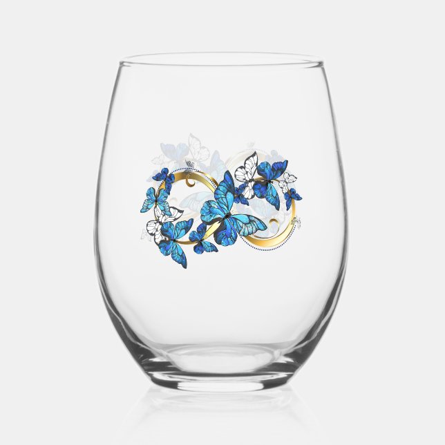 Symbol Infinity of Blue Morpho Butterflies Weinglas Ohne Stiel (Rückseite)