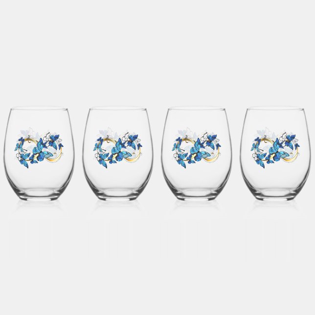 Symbol Infinity of Blue Morpho Butterflies Weinglas Ohne Stiel (Vorderseite)