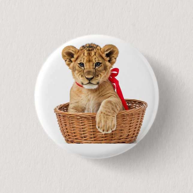 Symbol: Löwenwürfel in einem Korb Button (Vorderseite)