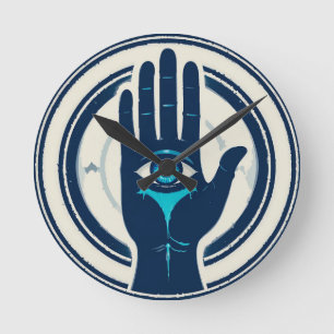 Symbol mit Hand und zentralem Auge Runde Wanduhr