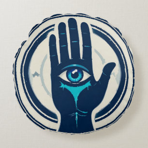 Symbol mit Hand und zentralem Auge Rundes Kissen