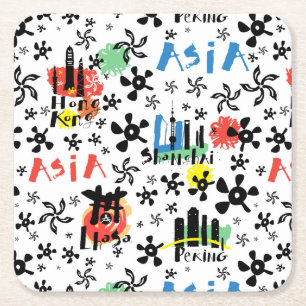 Symbol-Muster Asiens   Rechteckiger Pappuntersetzer