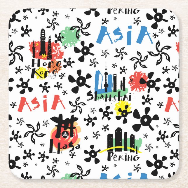 Symbol-Muster Asiens | Rechteckiger Pappuntersetzer (Vorderseite)