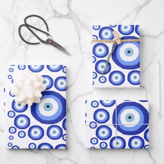 Symbol-Muster für griechisches Auge Viel Glück Geschenkpapier Set (Vorderseite)