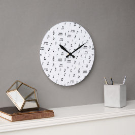 Symbol-Muster für schwarze und weiße Noten Große Wanduhr