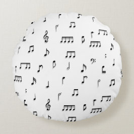 Symbol-Muster für schwarze und weiße Noten Rundes Kissen