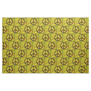 Symbol-Mustergelb Siebzigerjahre des Hippie Stoff