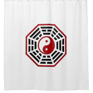 Symbol PaKua / yin & yang / I Ging - rot schwarz Duschvorhang