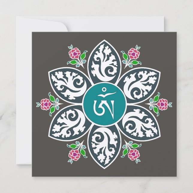 Symbol Tibets OM in der Flammen-Mandala Einladung (Vorderseite)