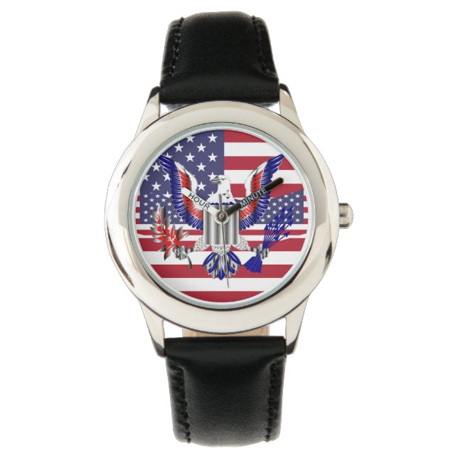 Symbol und Flagge des amerikanischen Adlers Armbanduhr (Vorderseite)