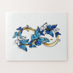 Symbol Unendlich von blauen Morpho-Schmetterlingen