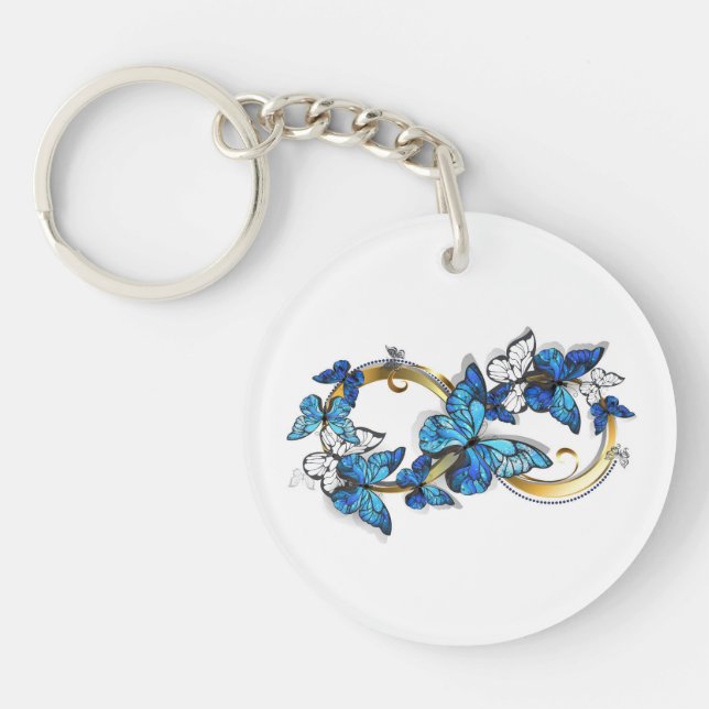 Symbol Unendlich von blauen Morpho-Schmetterlingen Schlüsselanhänger (Vorderseite)