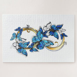 Symbol Unendlichkeit von blauen Morpho-Schmetterli