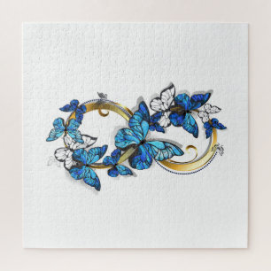 Symbol Unendlichkeit von blauen Morpho-Schmetterli