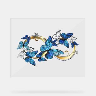 Symbol Unendlichkeit von blauen Morpho-Schmetterli Acrylschild