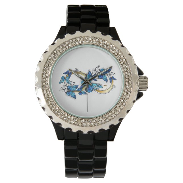 Symbol Unendlichkeit von blauen Morpho-Schmetterli Armbanduhr (Vorderseite)