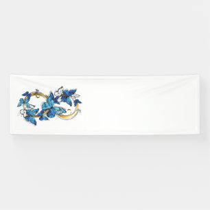 Symbol Unendlichkeit von blauen Morpho-Schmetterli Banner