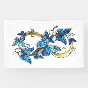 Symbol Unendlichkeit von blauen Morpho-Schmetterli Banner