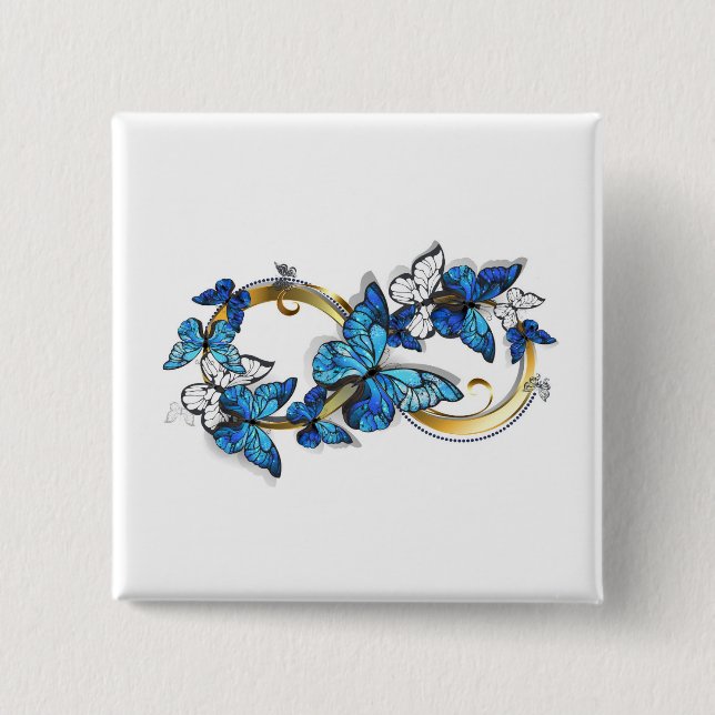 Symbol Unendlichkeit von blauen Morpho-Schmetterli Button (Vorderseite)
