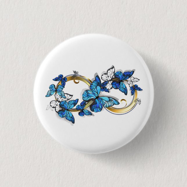 Symbol Unendlichkeit von blauen Morpho-Schmetterli Button (Vorderseite)