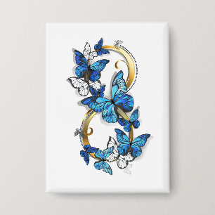 Symbol Unendlichkeit von blauen Morpho-Schmetterli Button