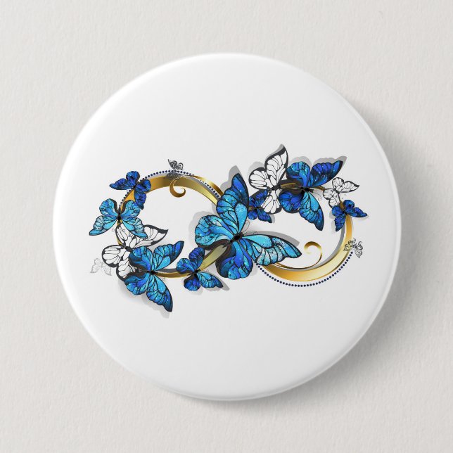 Symbol Unendlichkeit von blauen Morpho-Schmetterli Button (Vorderseite)