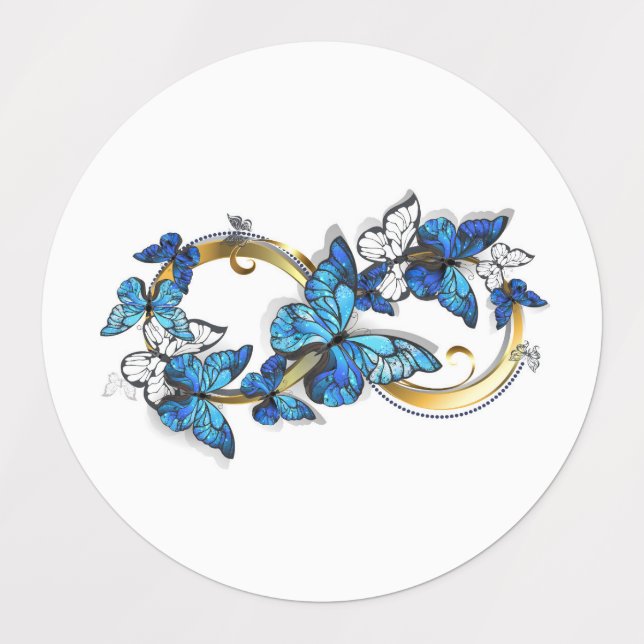 Symbol Unendlichkeit von blauen Morpho-Schmetterli Etiketten (Design 1)