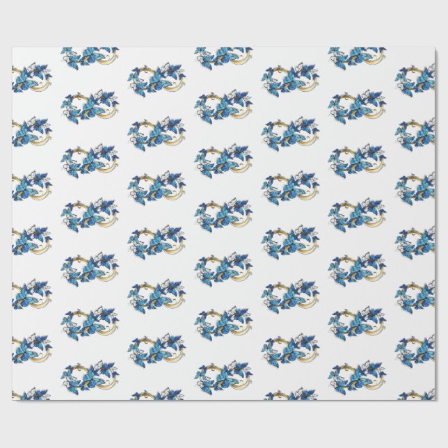 Symbol Unendlichkeit von blauen Morpho-Schmetterli Geschenkpapier (Flach)