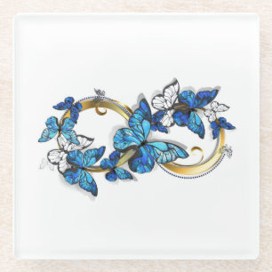 Symbol Unendlichkeit von blauen Morpho-Schmetterli Glasuntersetzer