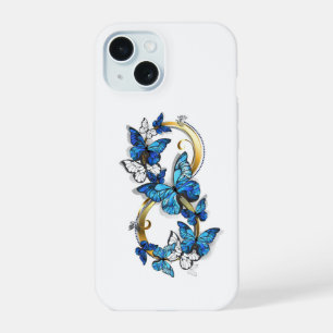 Symbol Unendlichkeit von blauen Morpho-Schmetterli iPhone 15 Hülle