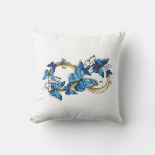 Symbol Unendlichkeit von blauen Morpho-Schmetterli Kissen