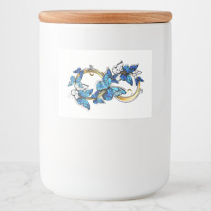Symbol Unendlichkeit von blauen Morpho-Schmetterli Lebensmitteletikett