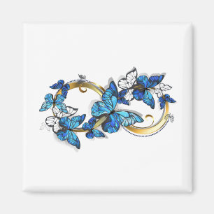 Symbol Unendlichkeit von blauen Morpho-Schmetterli Magnet