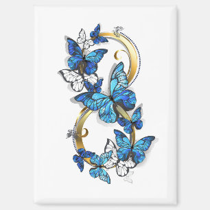 Symbol Unendlichkeit von blauen Morpho-Schmetterli Magnet